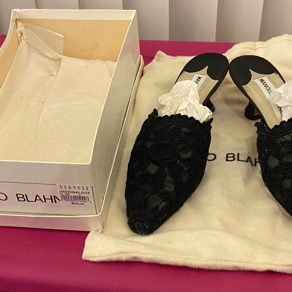 Manolo Blahnik lace mule slides